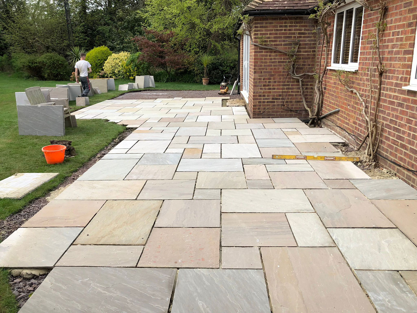 Sandstone patio by Stone Landscapes, Woking, Surrey